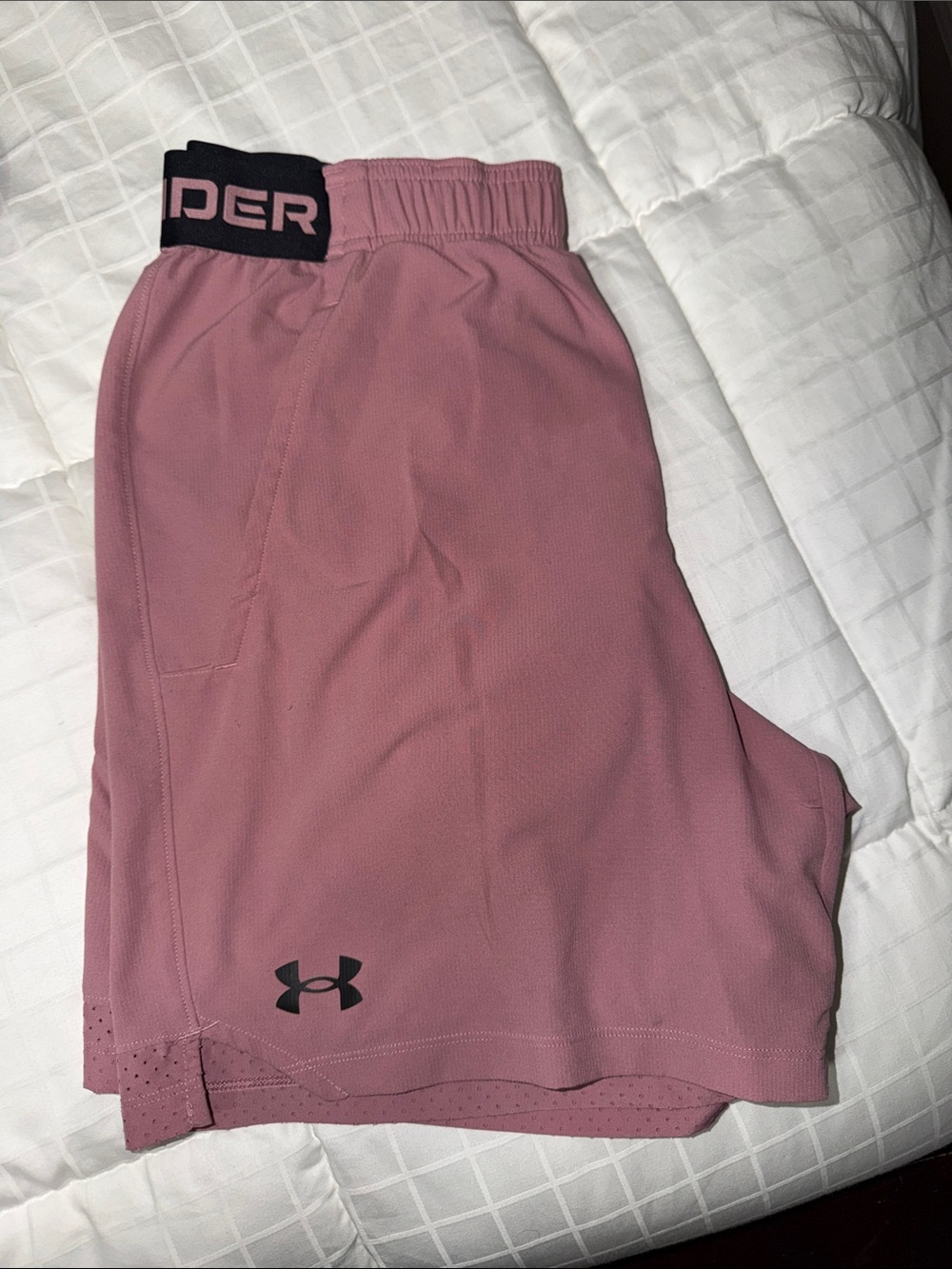 Under Armour Men's Dusty Rose Athletic Shorts with Black Waistband